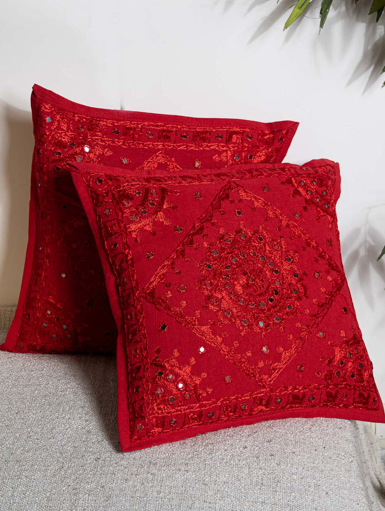 Hand Embroidered Mirror Work Cushion Covers (Set of 2)