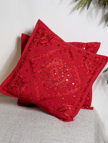 Hand Embroidered Mirror Work Cushion Covers (Set of 2)