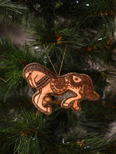 Load image into Gallery viewer, Hand Embroidered Zardozi Xmas Decorations - Beige Antique Horses (Set of 2)