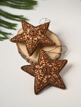 Load image into Gallery viewer, Hand Embroidered Zardozi Xmas Decorations - Beige Antique Stars (Set of 2)
