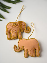 Load image into Gallery viewer, Hand Embroidered Zardozi Xmas Decorations - Beige &amp; Gold Elephants (Set of 2)