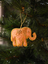 Load image into Gallery viewer, Hand Embroidered Zardozi Xmas Decorations - Beige &amp; Gold Elephants (Set of 2)