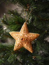 Load image into Gallery viewer, Hand Embroidered Zardozi Xmas Decorations - Beige &amp; Gold Stars (Set of 2)