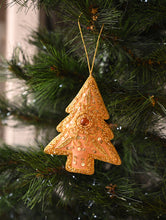 Load image into Gallery viewer, Hand Embroidered Zardozi Xmas Decorations - Beige &amp; Gold Xmas Trees (Set of 2)