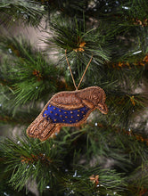 Load image into Gallery viewer, Hand Embroidered Zardozi Xmas Decorations - Blue Antique Birds (Set of 2)