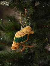 Load image into Gallery viewer, Hand Embroidered Zardozi Xmas Decorations - Green &amp; Gold Birds (Set of 2)