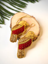 Load image into Gallery viewer, Hand Embroidered Zardozi Xmas Decorations - Red &amp; Gold Birds (Set of 2)