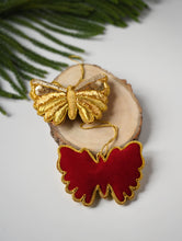 Load image into Gallery viewer, Hand Embroidered Zardozi Xmas Decorations - Red &amp; Gold Butterflies (Set of 2)