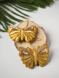 Hand Embroidered Zardozi Xmas Decorations - Red & Gold Butterflies (Set of 2)