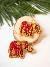 Load image into Gallery viewer, Hand Embroidered Zardozi Xmas Decorations - Red &amp; Gold Elephants (Set of 2)