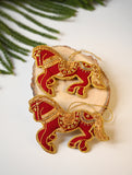 Hand Embroidered Zardozi Xmas Decorations - Red & Gold Horses (Set of 2)