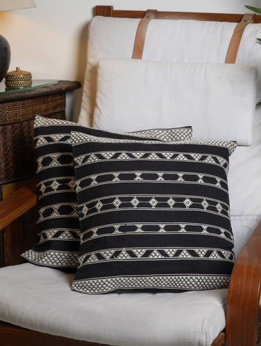 Hand Woven Kashida Pattu Cushion Covers - Black Stripes (Set of 2)
