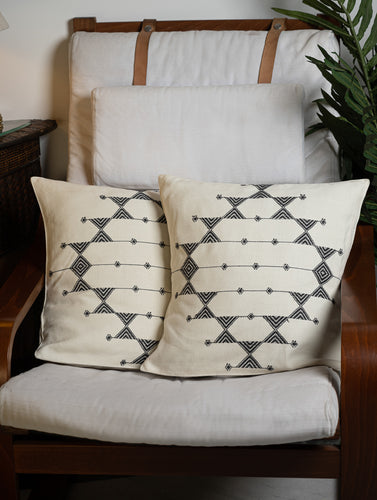 Hand Woven Kashida Pattu Cushion Covers - Cream Aztec (Set of 2)