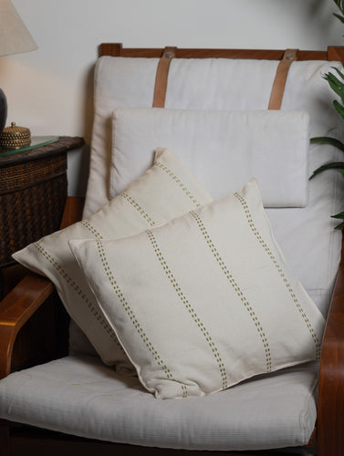 Hand Woven Kashida Pattu Cushion Covers - Green Stripes (Set of 2)