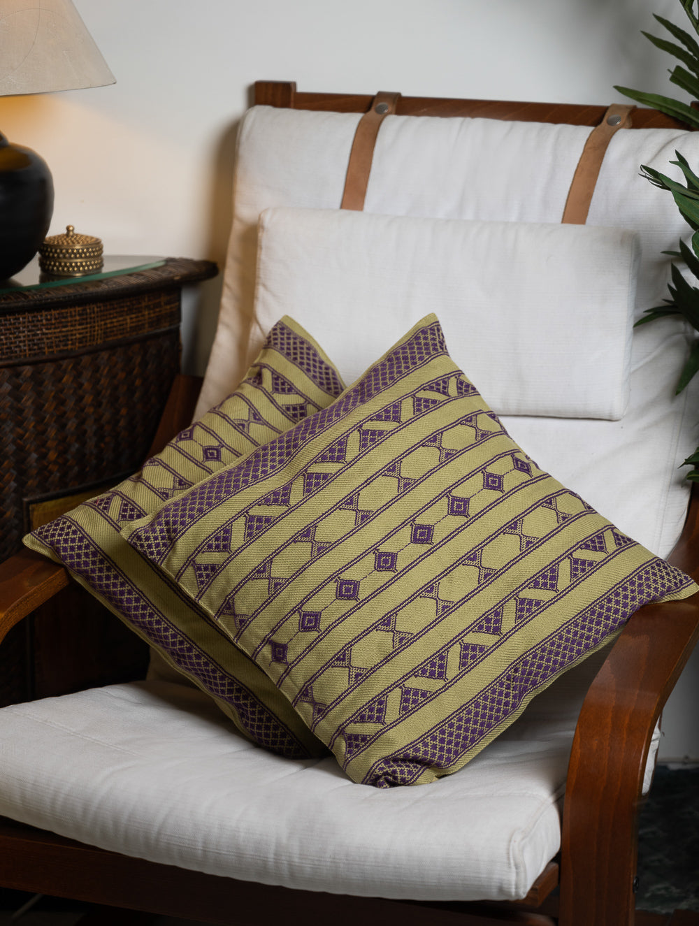 Hand Woven Kashida Pattu Cushion Covers - Purple Lime (Set of 2)