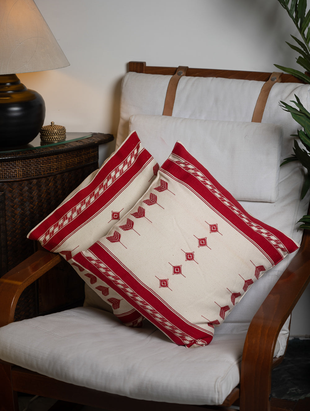 Hand Woven Kashida Pattu Cushion Covers - Red Arrows (Set of 2)