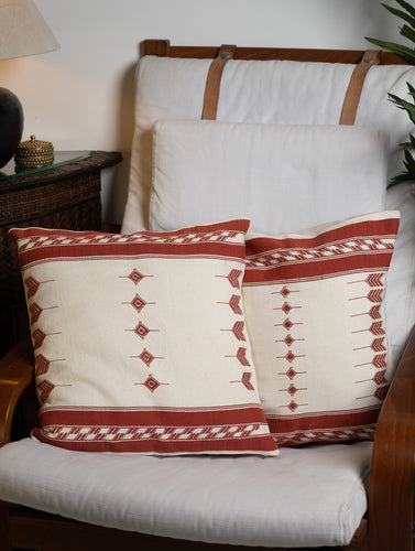 Hand Woven Kashida Pattu Cushion Covers - Red Arrows (Set of 2)