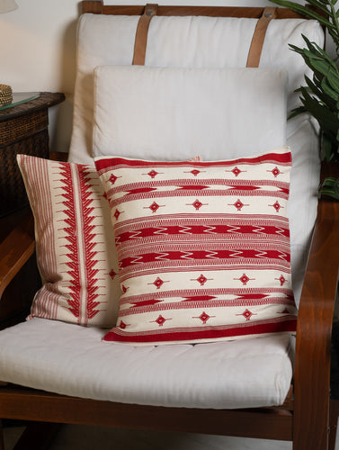 Hand Woven Kashida Pattu Cushion Covers - Red Stripe (Set of 2)