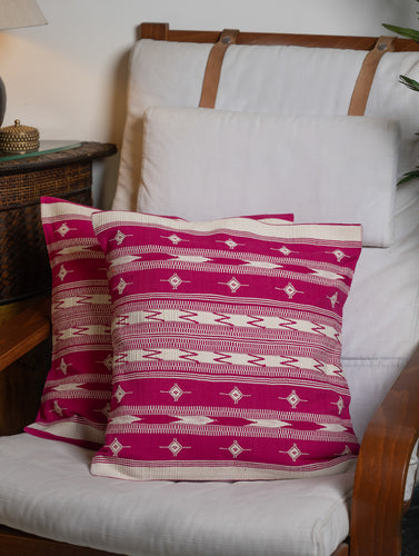 Hand Woven Kashida Pattu Cushion Covers - Striped Magenta (Set of 2)