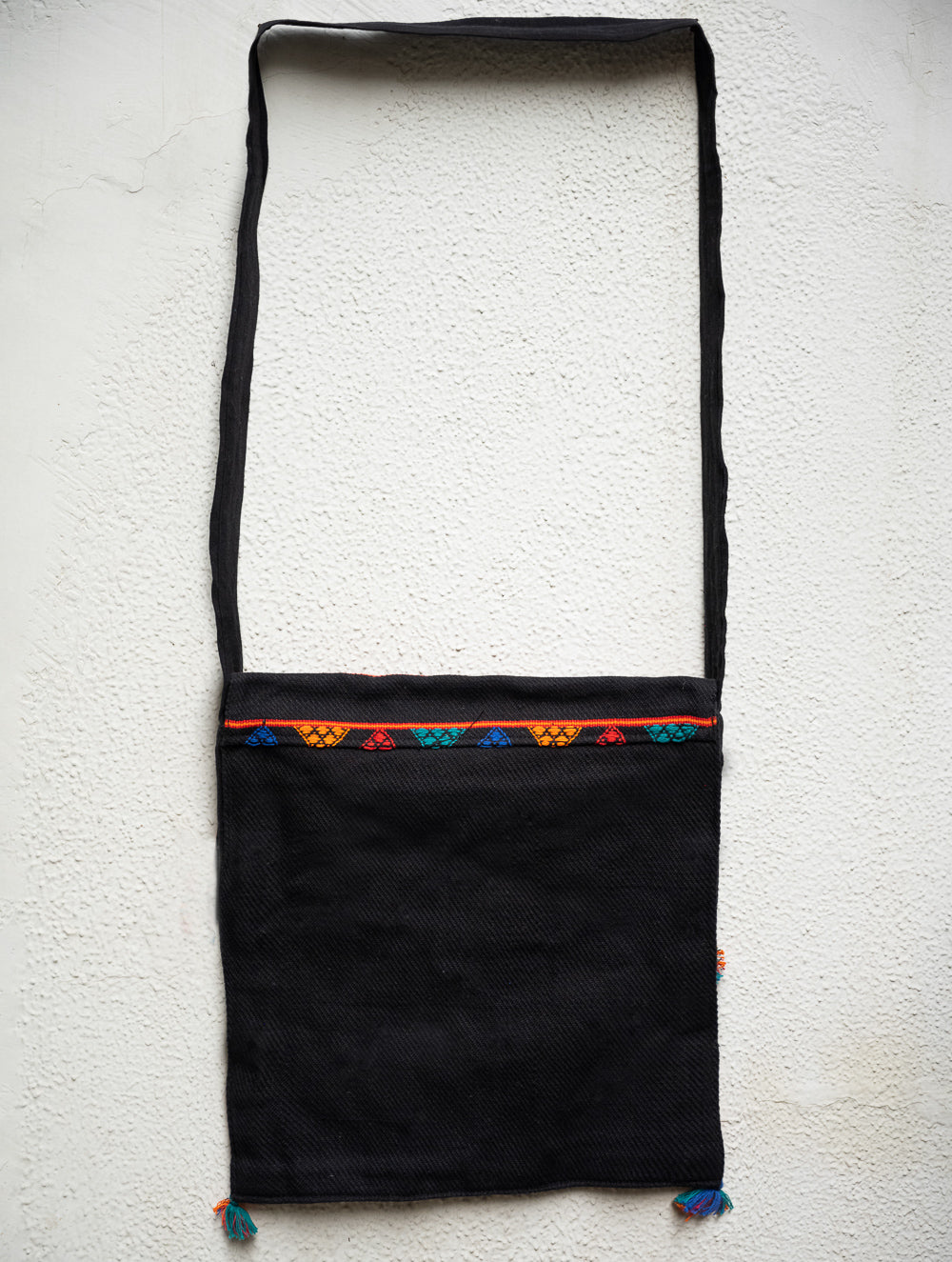 Hand Woven Kashida Pattu Flap Sling Bag - Black