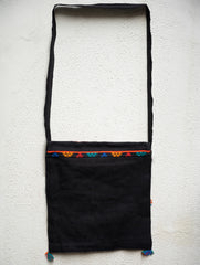 Hand Woven Kashida Pattu Flap Sling Bag - Black