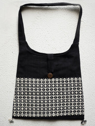 Hand Woven Kashida Pattu Sling Bag - Black
