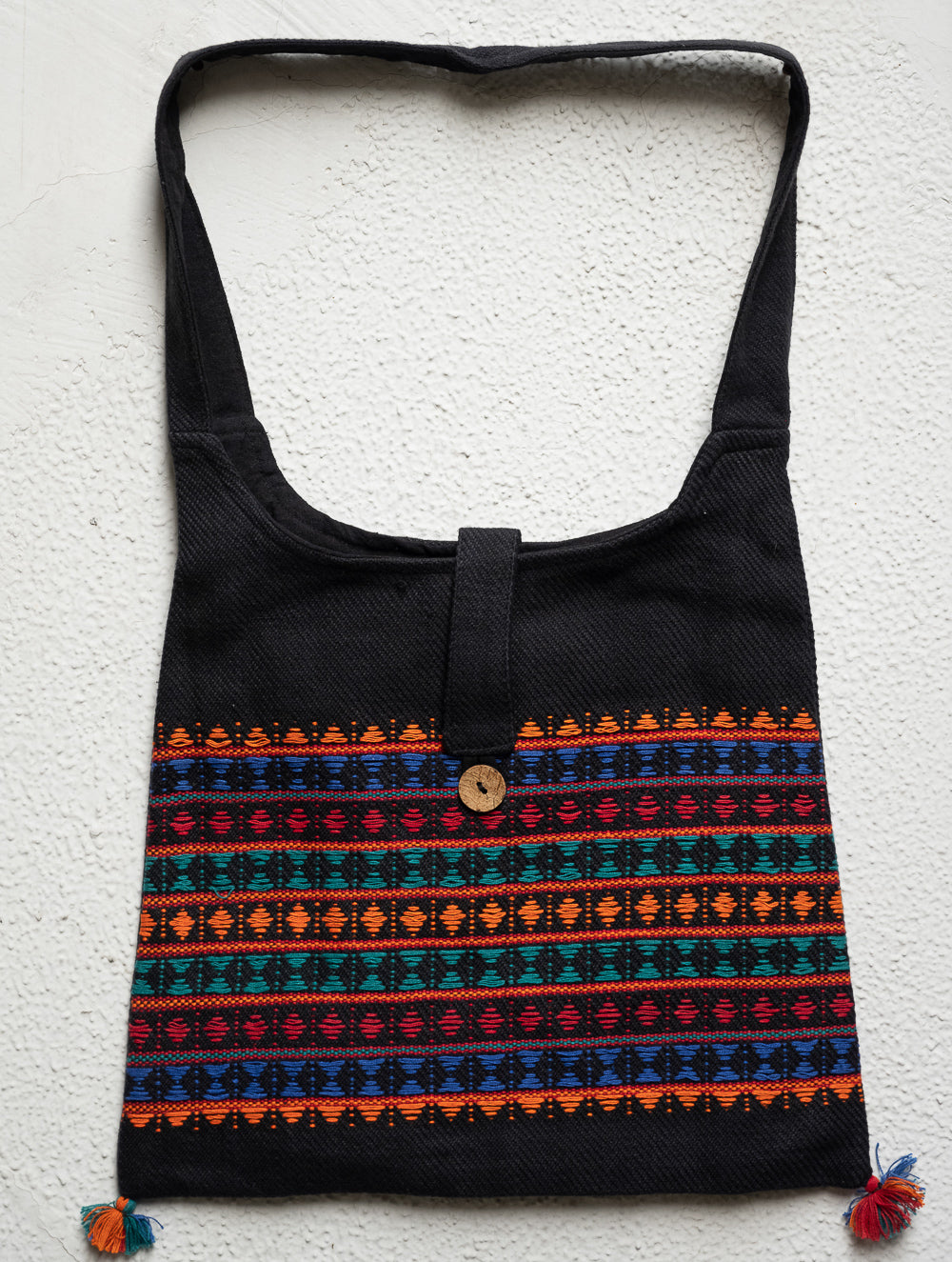 Load image into Gallery viewer, Hand Woven Kashida Pattu Sling Bag - Black Threads