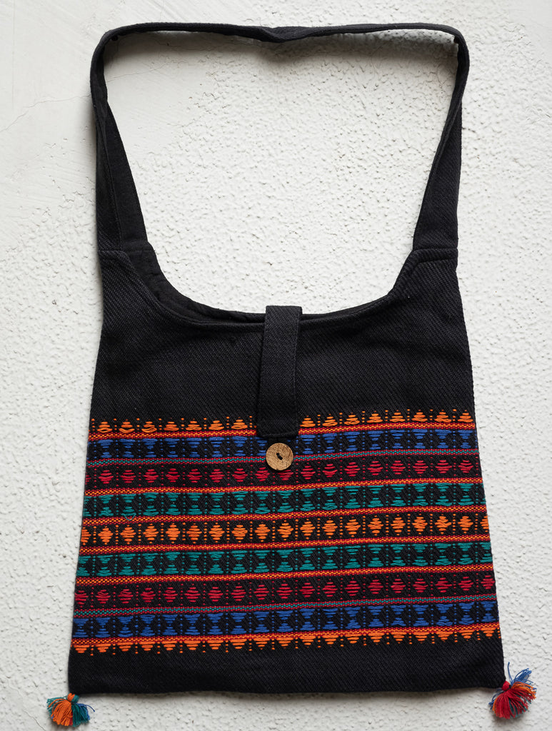 Hand Woven Kashida Pattu Sling Bag - Black Threads