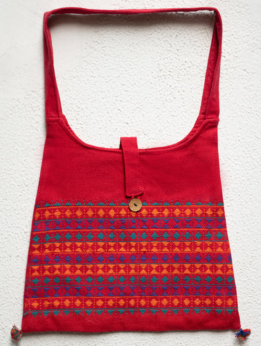 Hand Woven Kashida Pattu Sling Bag - Red