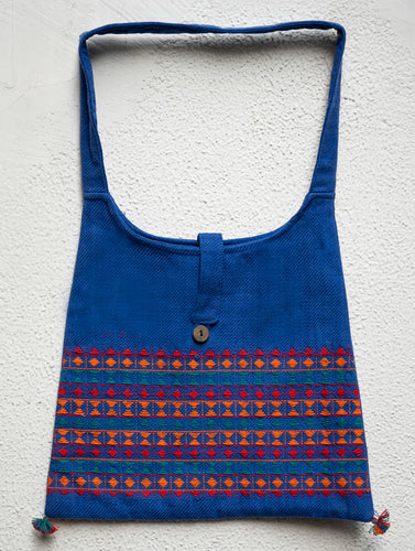 Hand Woven Kashida Pattu Sling Bag - Royal Blue