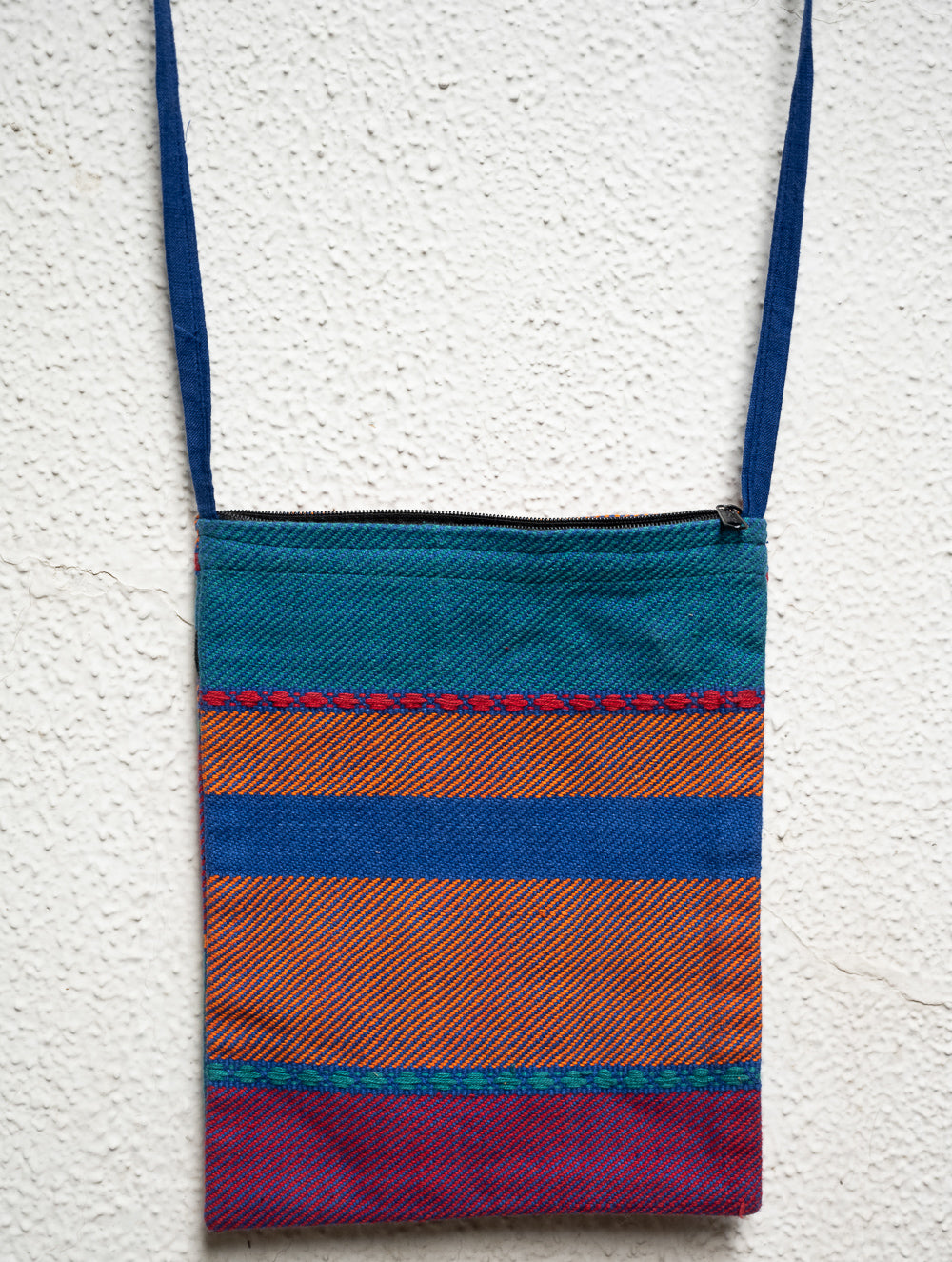 Load image into Gallery viewer, Hand Woven Kashida Pattu Small Sling Bag - Blue