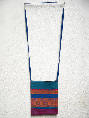 Hand Woven Kashida Pattu Small Sling Bag - Blue