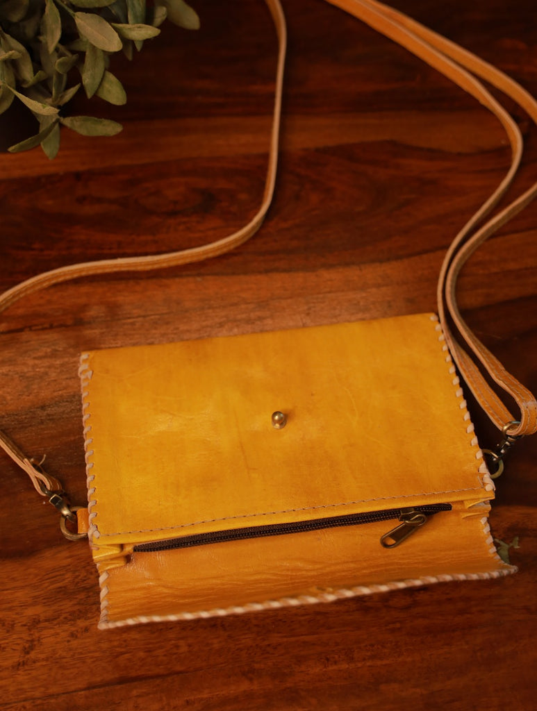 Handcrafted Jawaja Leather Clutch / Sling Bag - Small