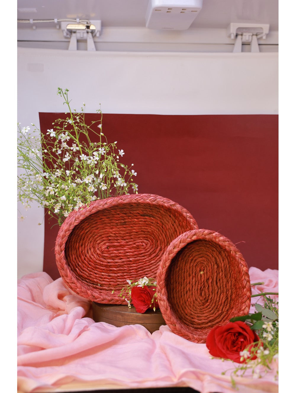 Load image into Gallery viewer, Handcrafted Sabai Grass Utility Baskets (Oval, Red - Set of 2)