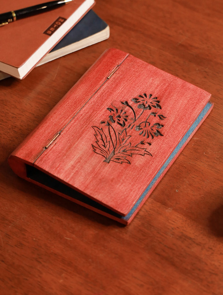 Handcrafted Wooden Engraved Paper Holder - Red