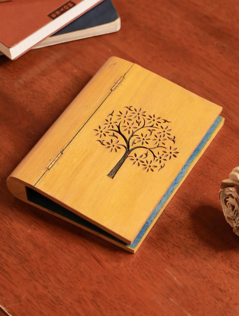 Handcrafted Wooden Engraved Paper Holder - Yellow