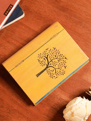 Handcrafted Wooden Engraved Paper Holder - Yellow
