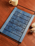Handcrafted Wooden Engraved Tray - Blue Flora