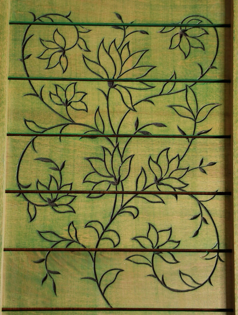 Handcrafted Wooden Engraved Tray - Green Floral
