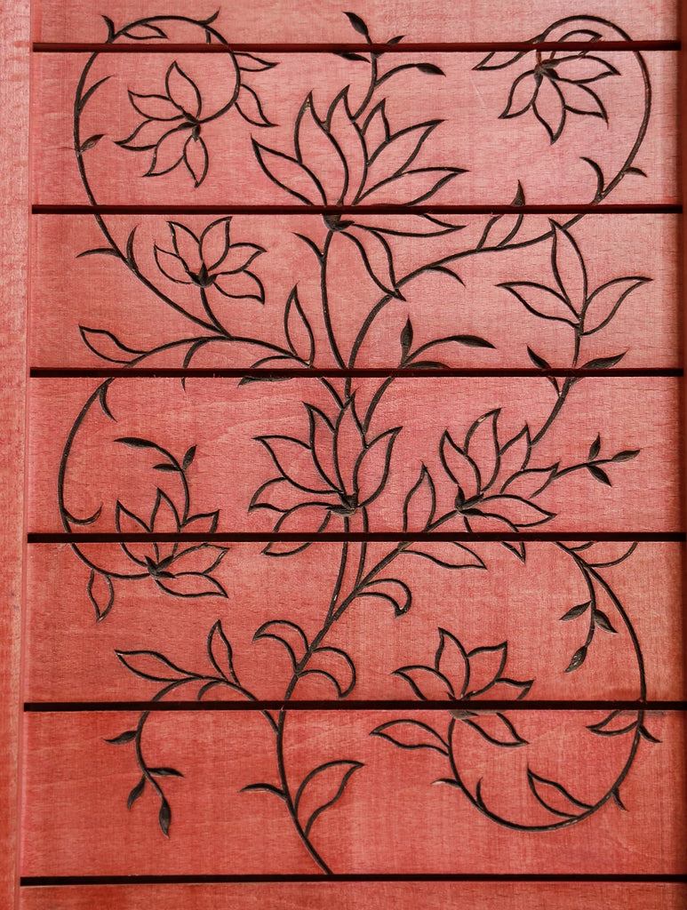 Handcrafted Wooden Engraved Tray - Red Floral