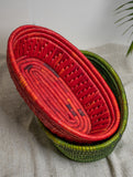 Handcrafted Bhadohi Utility Baskets - Green & Red (Set of 2)