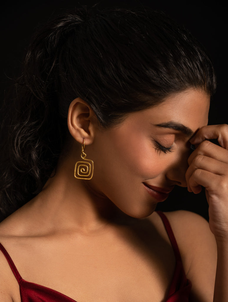 Handcrafted Brass Earrings - Metal Maze