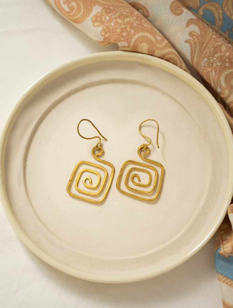 Handcrafted Brass Earrings - Metal Maze