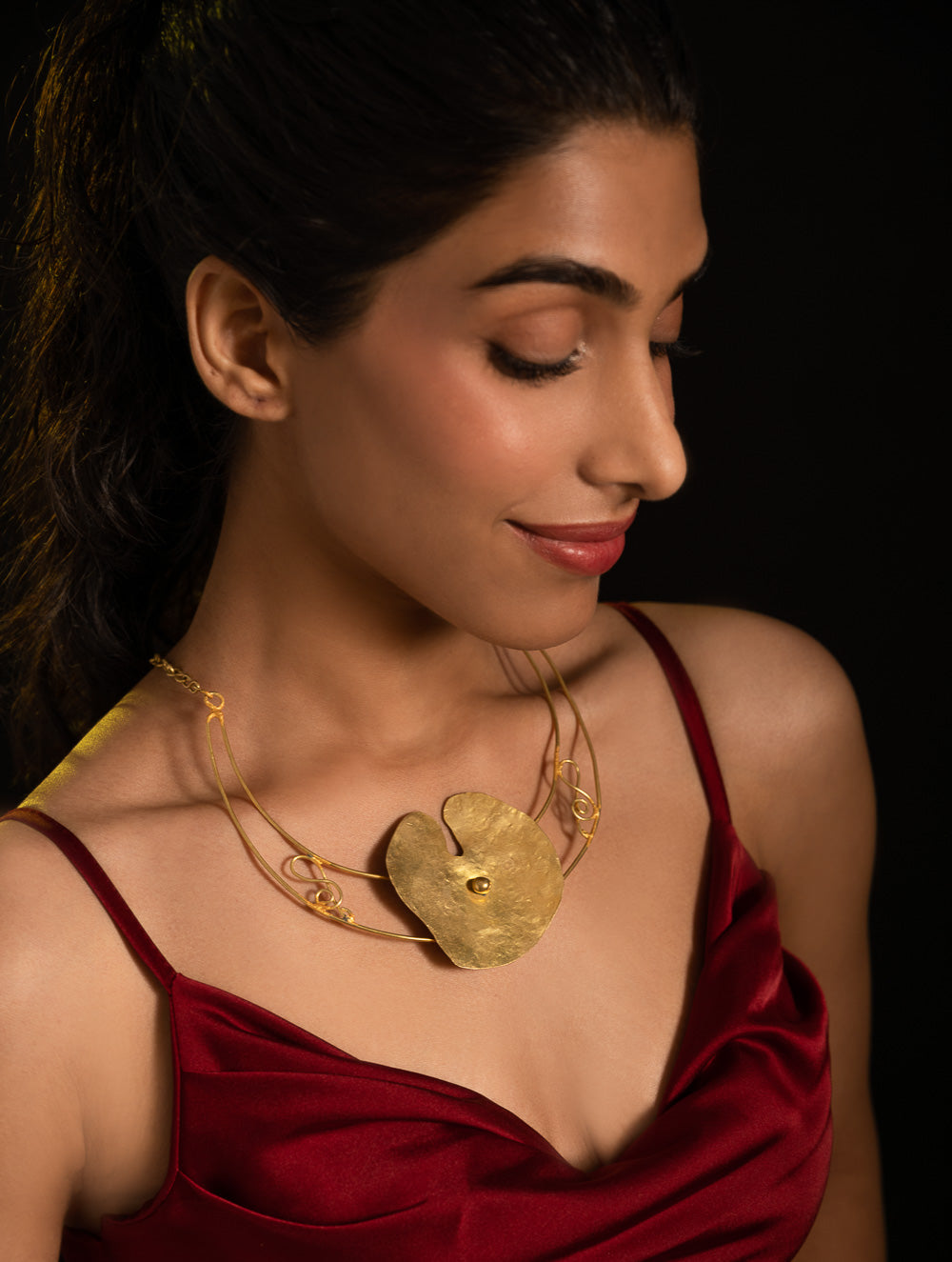 Handcrafted Brass Neckpiece - Lily Pad 
