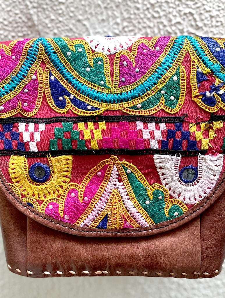 Handcrafted Jawaja Leather Bag with Embroidered Detail