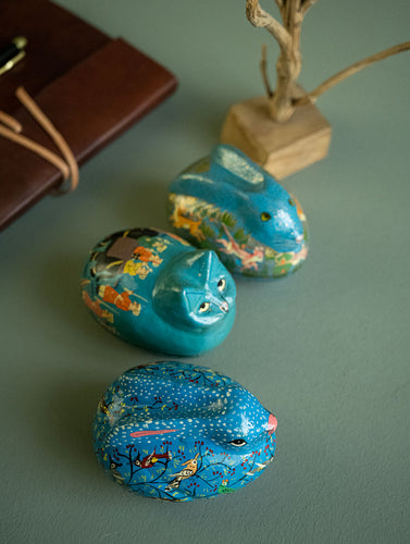 Handcrafted Kashmiri Art Decorative Utility Boxes - Azure Squad (Set of 3)