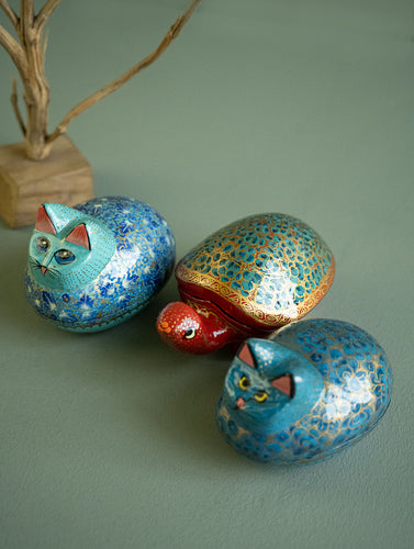 Handcrafted Kashmiri Art Decorative Utility Boxes - Azure Trio (Set of 3)