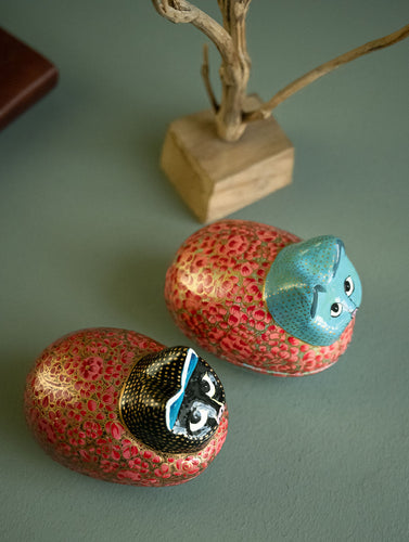 Handcrafted Kashmiri Art Decorative Utility Boxes - Fushcia on Felines (Set of 2)
