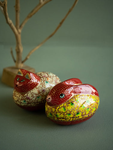 Handcrafted Kashmiri Art Decorative Utility Boxes - Red Duo (Set of 2)