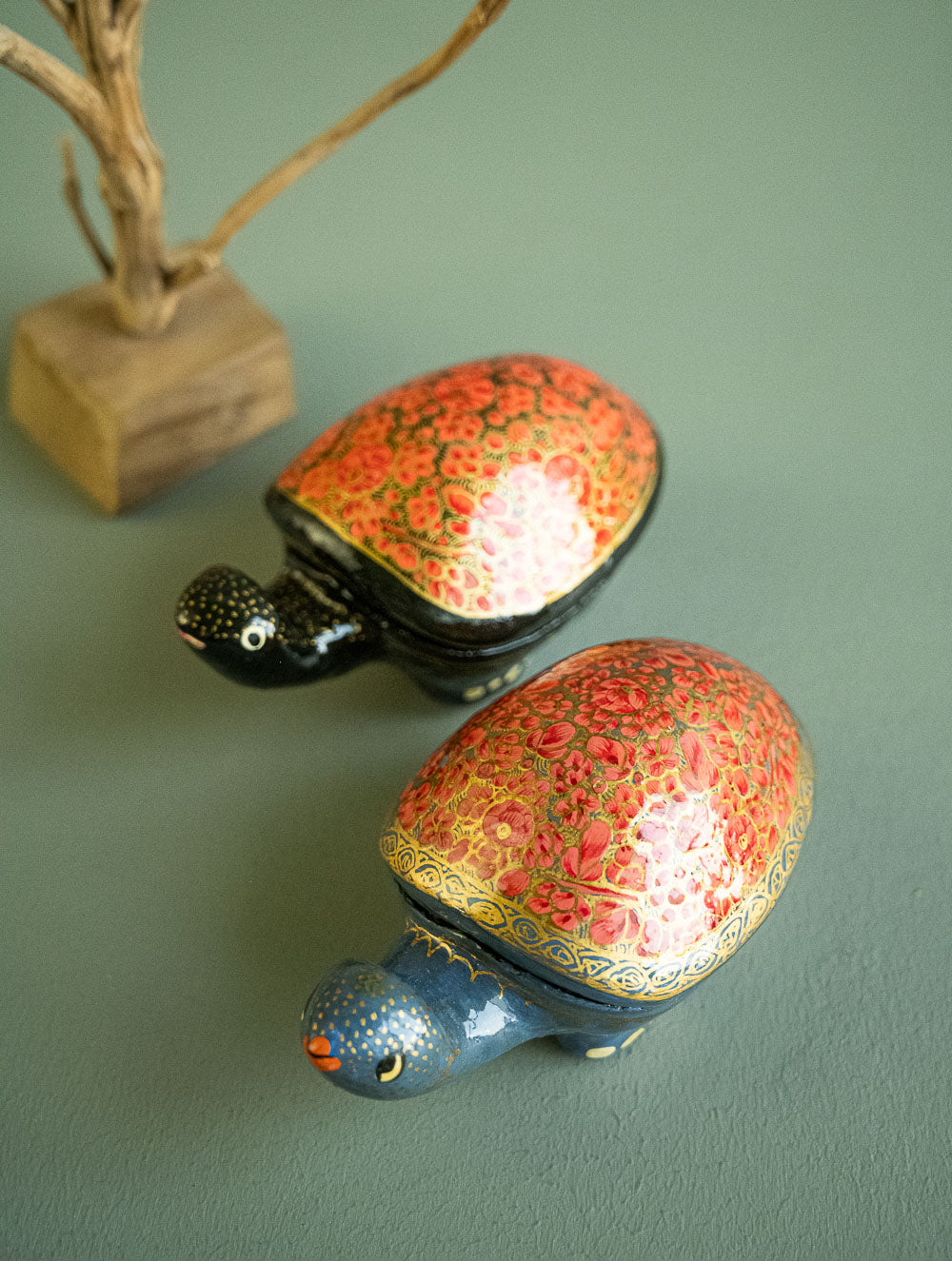 Load image into Gallery viewer, Handcrafted Kashmiri Art Tortoise Decorative Utility Boxes - Fuchsia (Set of Two)